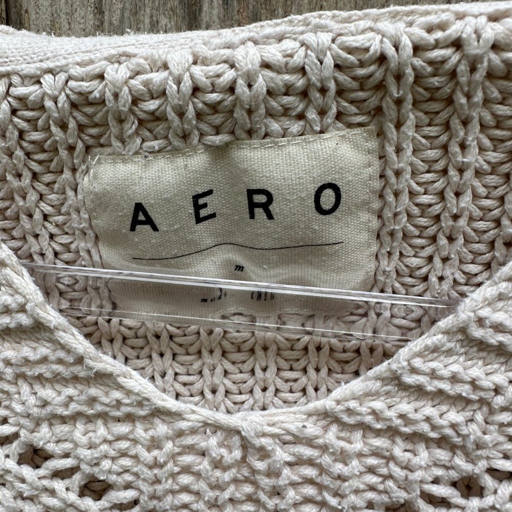AERO Aeropostale Cropped Knit Crochet Long Sleeve Hoodie Medium - Picture 4 of 5